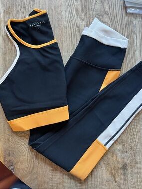 AllFenix Black & Yellow Women's Athletic Leggings and Crop Top Set